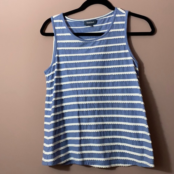 Modcloth Tops - ModCloth Soft Blue & White Scalloped Tank - M